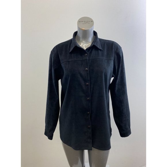 Northern Reflection Women's Button Up Top Size Medium Black Polyester Blend Long - Picture 1 of 3